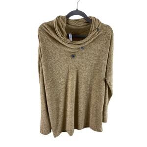 Weaczzy Long Sleeve Cowl Neck Lightweight Stretchy Gold Sweater Button Size L